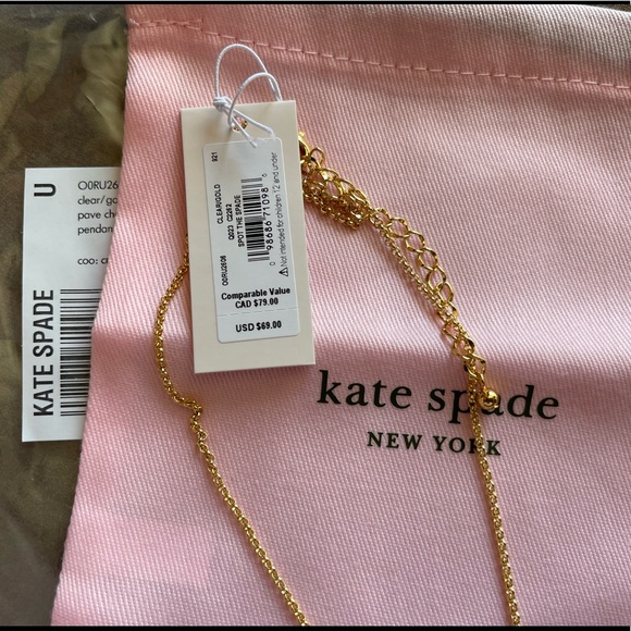 NWT Kate Spade Spot the Spade Pave Charm Pendant Necklace Jewelry CLEAR/GOLD - Picture 4 of 5